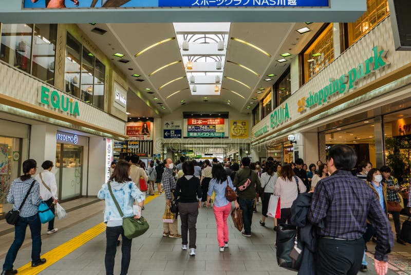 Kawagoe, Japan - May 1, 2016: Interior of Kawagoe Station. Kawagoe Station is a railway station in Kawagoe, Saitama, Japan, operated by the private railway operator Tobu Railway and East Japan Railway Company (JR East). Kawagoe, Japan - May 1, 2016: Interior of Kawagoe Station. Kawagoe Station is a railway station in Kawagoe, Saitama, Japan, operated by the private railway operator Tobu Railway and East Japan Railway Company (JR East).