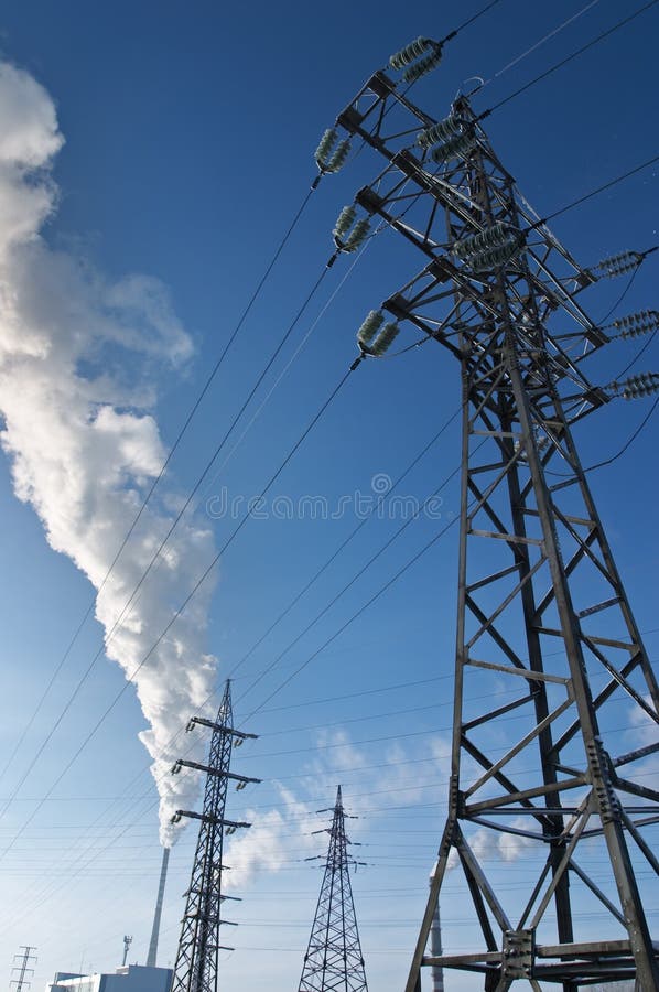 Electric power station with smokestacks. Electric power station with smokestacks