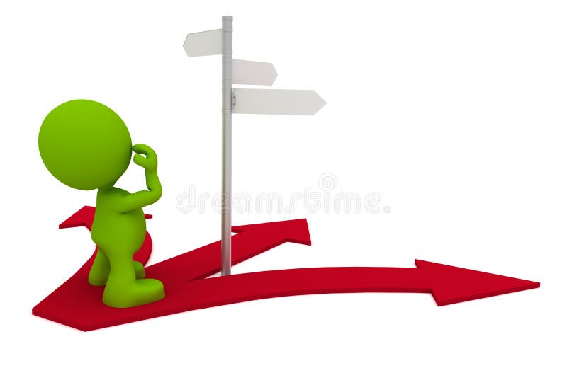 Illustration of a man looking at a street sign wondering which way to go. Part of my cute green man series. Illustration of a man looking at a street sign wondering which way to go. Part of my cute green man series.