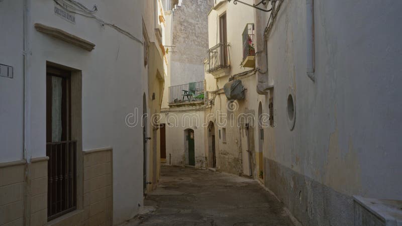Στενό δρομάκι στην παλιά πόλη της Gallipoli puglia ιταλία, με περίτεχνα κτίρια και μικρό μπαλκόνι σε έναν γαλήνιο δρόμο στοκ φωτογραφίες με δικαίωμα ελεύθερης χρήσης