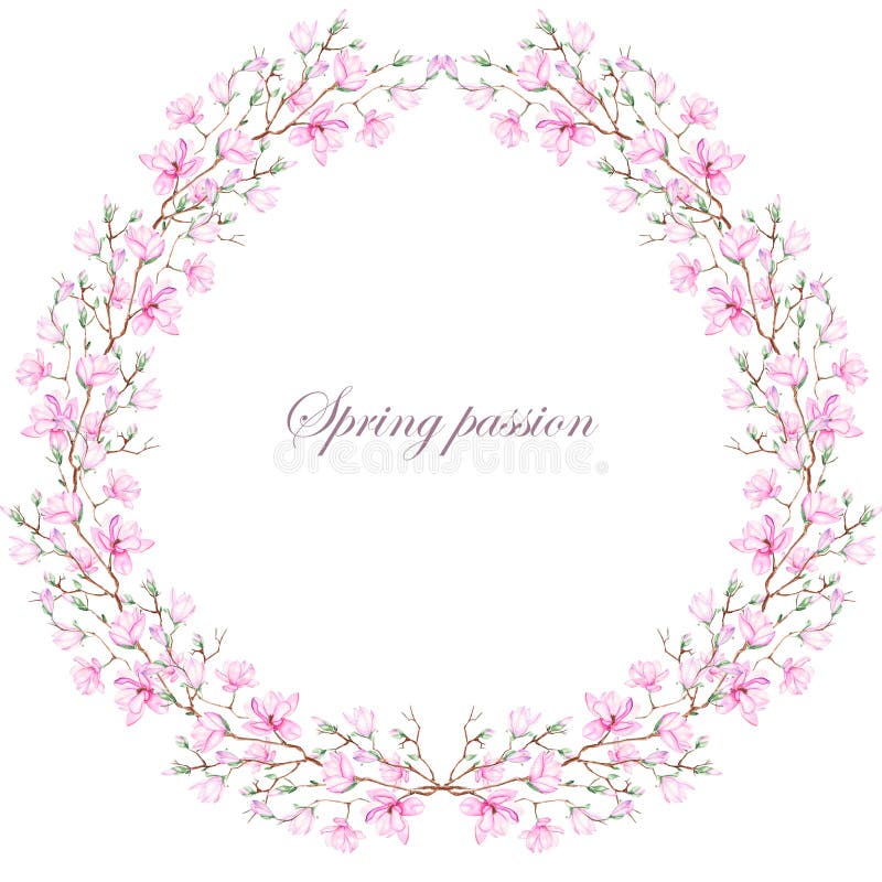 Στεφάνι (πλαίσιο) του ρόδινου magnolia απεικόνιση αποθεμάτων Στεφάνι (πλαίσιο) του ρόδινου magnolia απεικόνιση αποθεμάτων