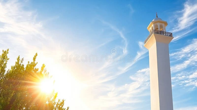 Στο ηλιοβασίλεμα, το κομψό τζαμί ξεχωρίζει με τον μινιμαλιστικό του σχεδιασμό και τον γεφυρωμένο ουρανό στοκ εικόνες