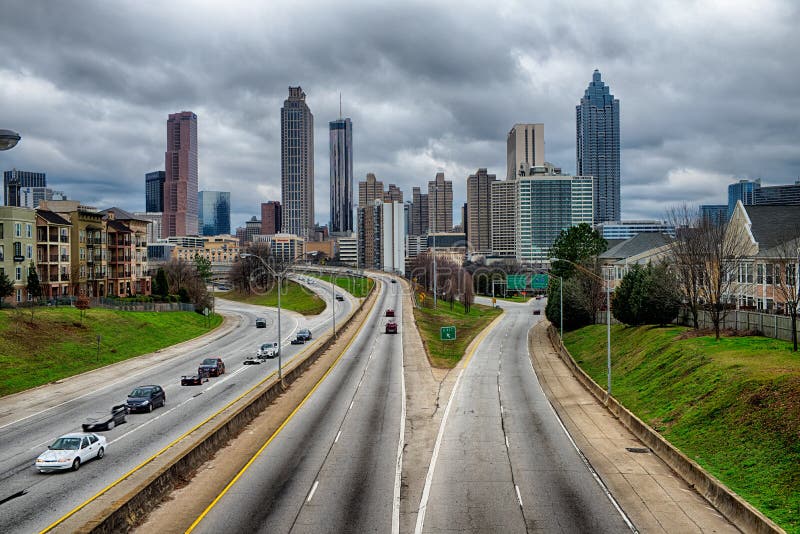 Atlanta downtown skyline scenes in january on cloudy day. Atlanta downtown skyline scenes in january on cloudy day