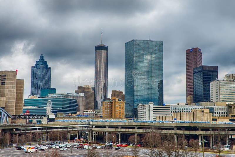 Atlanta downtown skyline scenes in january on cloudy day. Atlanta downtown skyline scenes in january on cloudy day