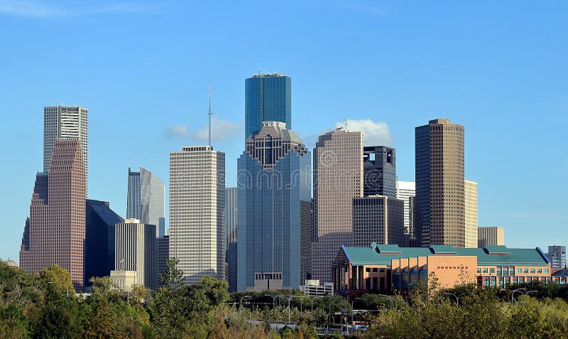 Houston, Texas, USA downtown city skyline from Buffalo Bayou Park. Houston, Texas, USA downtown city skyline from Buffalo Bayou Park