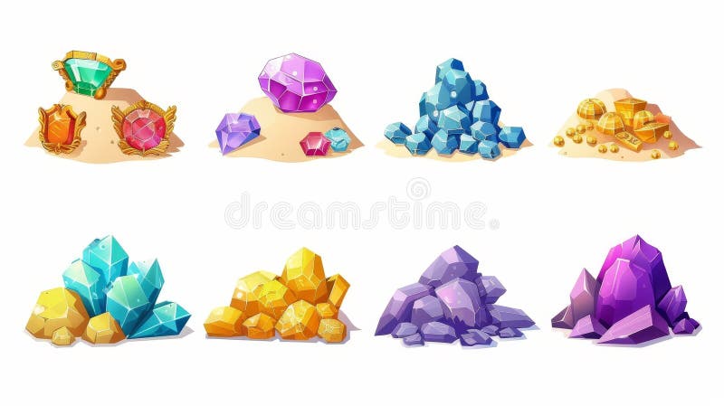 A stack of precious gemstones. A pile of shining gems, jewel stones, and gold nuggets. Symbols of wealth, pirate treasure, modern cartoon illustration.. AI generated. A stack of precious gemstones. A pile of shining gems, jewel stones, and gold nuggets. Symbols of wealth, pirate treasure, modern cartoon illustration.. AI generated