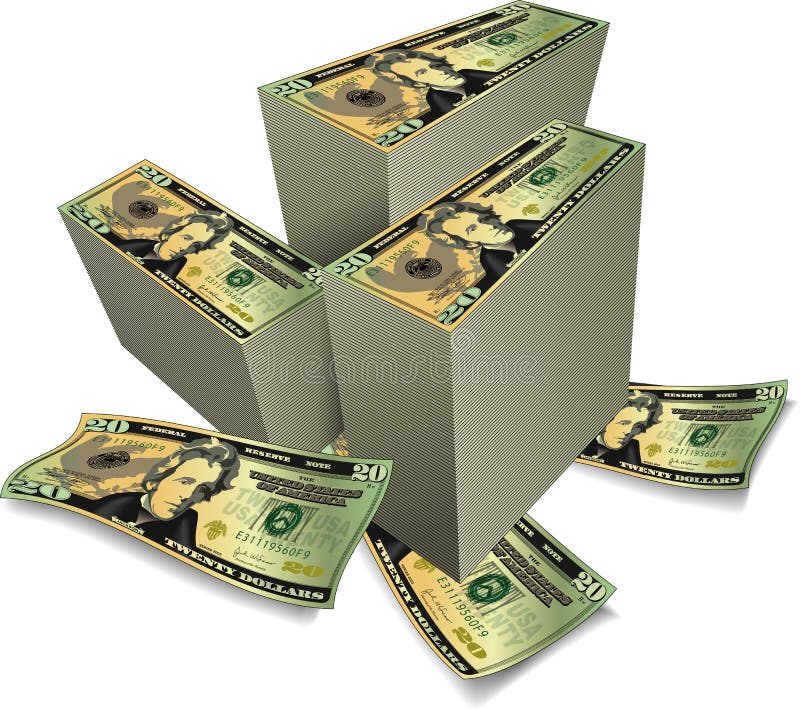 An illustrated background with stacks of American dollars, isolated one a white background. An illustrated background with stacks of American dollars, isolated one a white background.