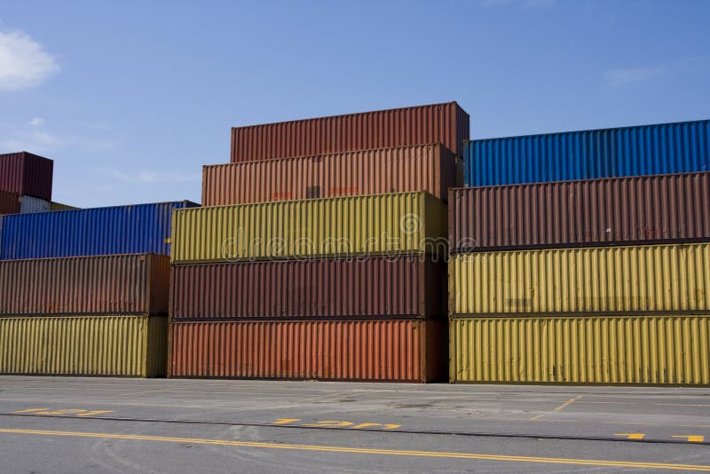 Stacks of colored cargo containers in a major port. Stacks of colored cargo containers in a major port