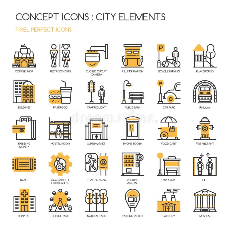 City Elements , thin line icons set , Pixel Perfect Icons. City Elements , thin line icons set , Pixel Perfect Icons