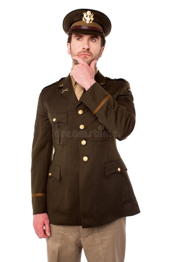 Young military man thinking of something. Young military man thinking of something