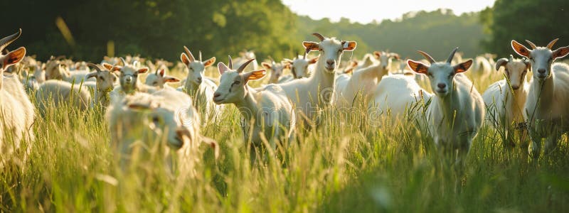 Goats graze on a farm meadow. Selective focus. Nature. AI generated. Goats graze on a farm meadow. Selective focus. Nature. AI generated