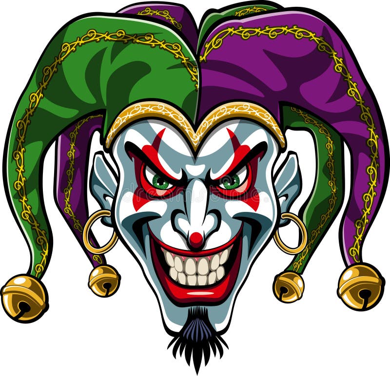 στυλ κινούμενων σχεδίων jester head φορώντας χαζά καπέλα απεικόνιση αποθεμάτων