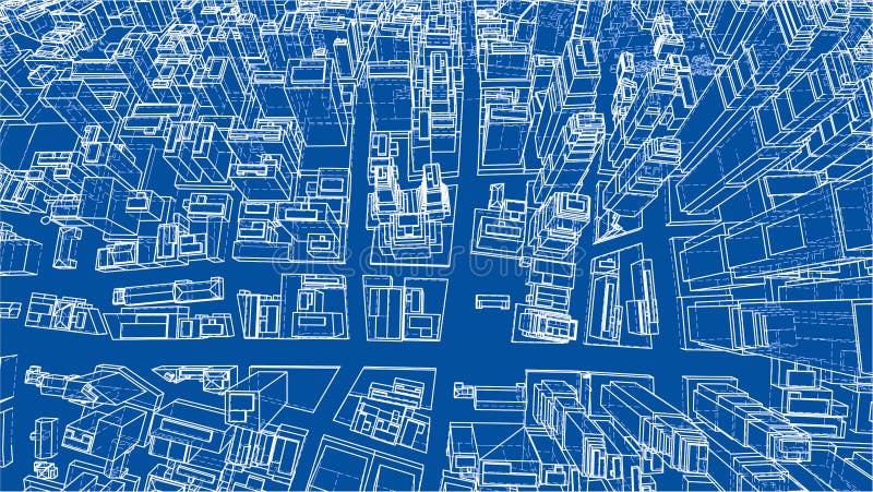 Wire-frame Twisted City, Blueprint Style. 3D illustration. Architecture Design Background. Wire-frame Twisted City, Blueprint Style. 3D illustration. Architecture Design Background