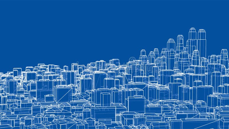 Wire-frame Twisted City, Blueprint Style. 3D illustration. Architecture Design Background. Wire-frame Twisted City, Blueprint Style. 3D illustration. Architecture Design Background