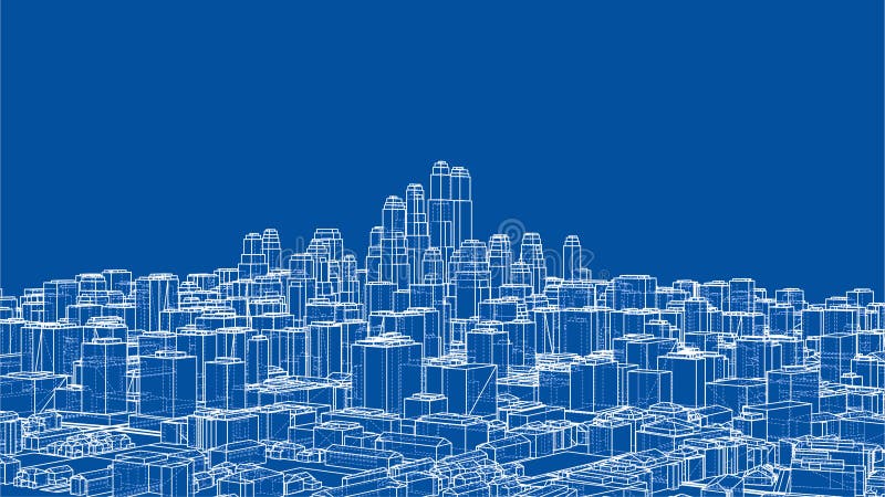 Wire-frame Twisted City, Blueprint Style. 3D illustration. Architecture Design Background. Wire-frame Twisted City, Blueprint Style. 3D illustration. Architecture Design Background