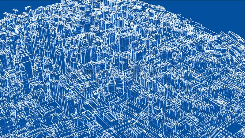 Wire-frame Twisted City, Blueprint Style. 3D illustration. Architecture Design Background. Wire-frame Twisted City, Blueprint Style. 3D illustration. Architecture Design Background