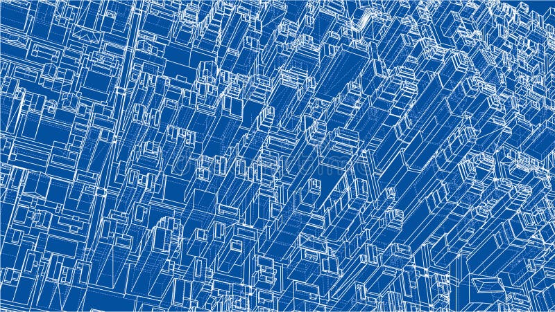 Wire-frame Twisted City, Blueprint Style. 3D illustration. Architecture Design Background. Wire-frame Twisted City, Blueprint Style. 3D illustration. Architecture Design Background