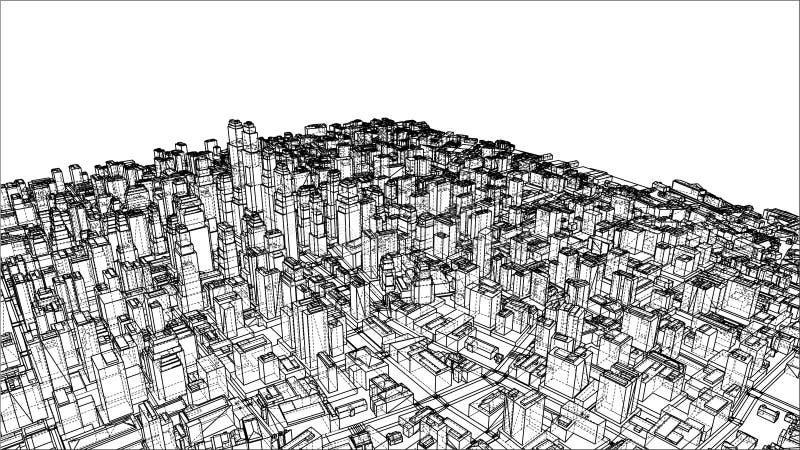 Wire-frame Twisted City, Blueprint Style. 3D illustration. Architecture Design Background. Wire-frame Twisted City, Blueprint Style. 3D illustration. Architecture Design Background