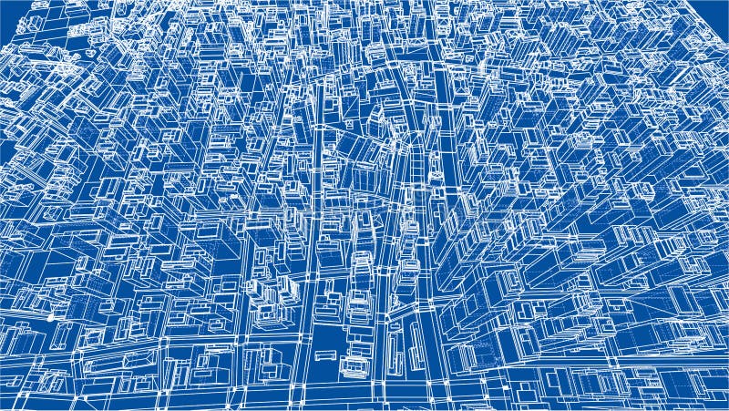 Wire-frame Twisted City, Blueprint Style. 3D illustration. Architecture Design Background. Wire-frame Twisted City, Blueprint Style. 3D illustration. Architecture Design Background