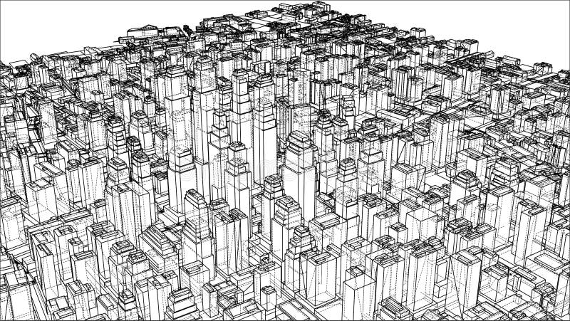 Wire-frame Twisted City, Blueprint Style. 3D illustration. Architecture Design Background. Wire-frame Twisted City, Blueprint Style. 3D illustration. Architecture Design Background