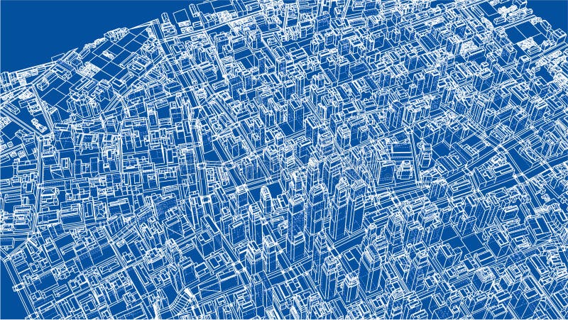 Wire-frame Twisted City, Blueprint Style. 3D illustration. Architecture Design Background. Wire-frame Twisted City, Blueprint Style. 3D illustration. Architecture Design Background