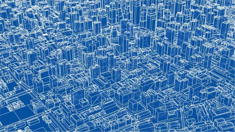 Wire-frame Twisted City, Blueprint Style. 3D illustration. Architecture Design Background. Wire-frame Twisted City, Blueprint Style. 3D illustration. Architecture Design Background