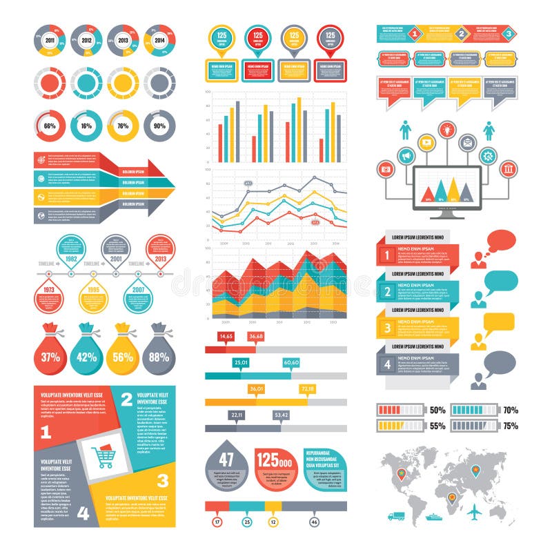 Infographic Elements Collection - Business Vector Illustration in flat design style for presentation, booklet, website etc. Big set of Infographics. Infographic Elements Collection - Business Vector Illustration in flat design style for presentation, booklet, website etc. Big set of Infographics.