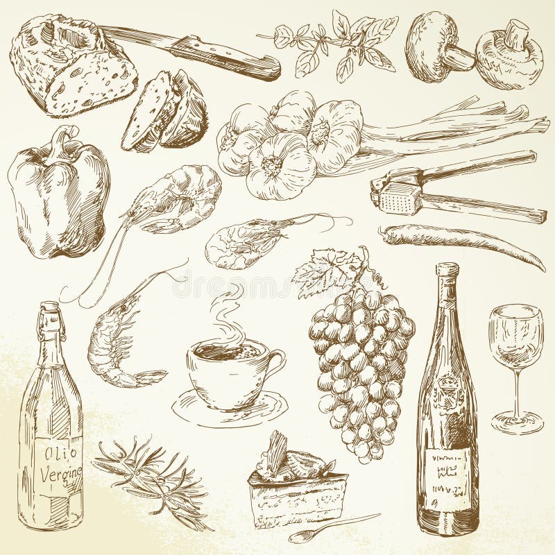 Food ingredients - hand drawn illustration. Food ingredients - hand drawn illustration