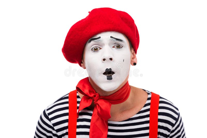 συγκλονισμένος mime με το κόκκινο τόξο στοκ εικόνες συγκλονισμένος mime με το κόκκινο τόξο στοκ εικόνες