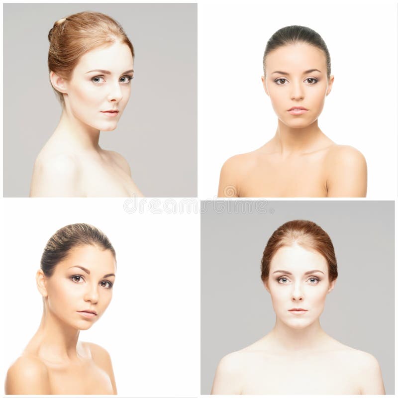 Συλλογή female spa των πορτρέτων Πρόσωπα των διαφορετικών γυναικών Πρόσωπο που ανυψώνει, skincare, έννοια σύνθεσης στοκ εικόνα Συλλογή female spa των πορτρέτων Πρόσωπα των διαφορετικών γυναικών Πρόσωπο που ανυψώνει, skincare, έννοια σύνθεσης στοκ εικόνα