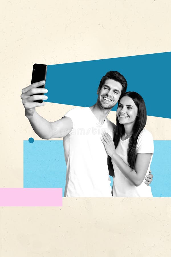 Συλλογή εικόνων poster από άτομα που δημιουργούν selfie phone σε φόντο χρωμάτων επικόλλησης στοκ εικόνα με δικαίωμα ελεύθερης χρήσης