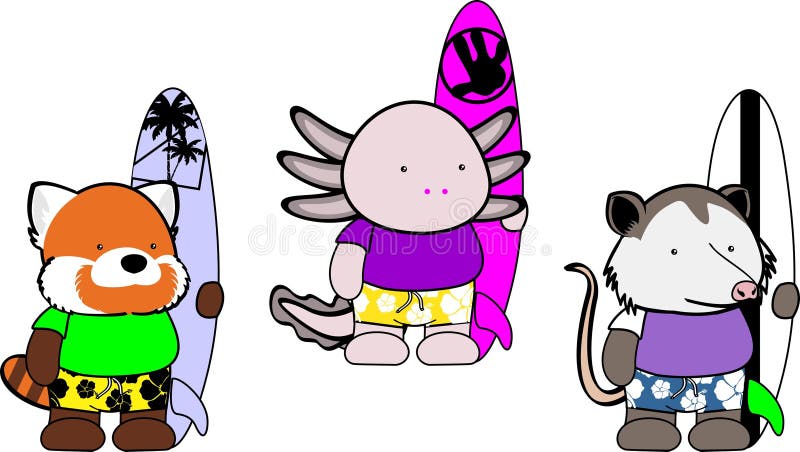 συλλογή κινούμενων σχεδίων για ζώα του chibi surfer σε μορφή διανύσματος απεικόνιση αποθεμάτων