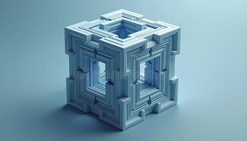 Συναρπαστικό γεωμετρικό φράκταλ σε 3D. Αναδρομικά κυβικά πλαίσια μέσα στον κύβο. Αφηρημένη δομή προκαλεί αίσθηση. Οπτική ψευδαίσθη διανυσματική απεικόνιση