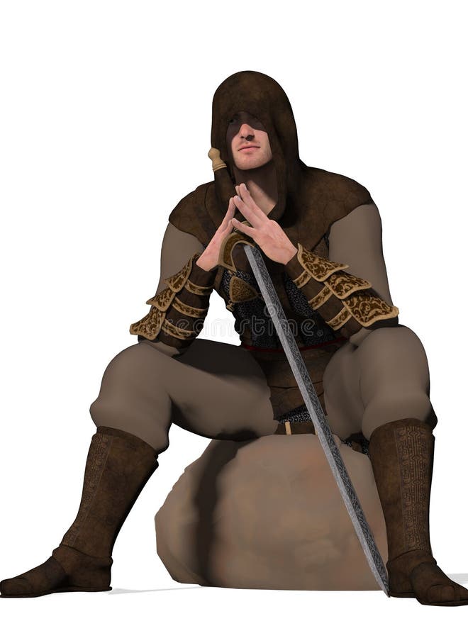 And armed warrior sits staring (3D Render). And armed warrior sits staring (3D Render)