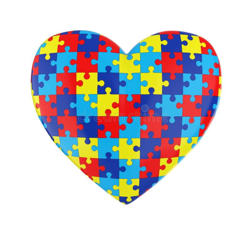 Puzzle Heart Autism Awareness isolated on white background. 3D render. Puzzle Heart Autism Awareness isolated on white background. 3D render