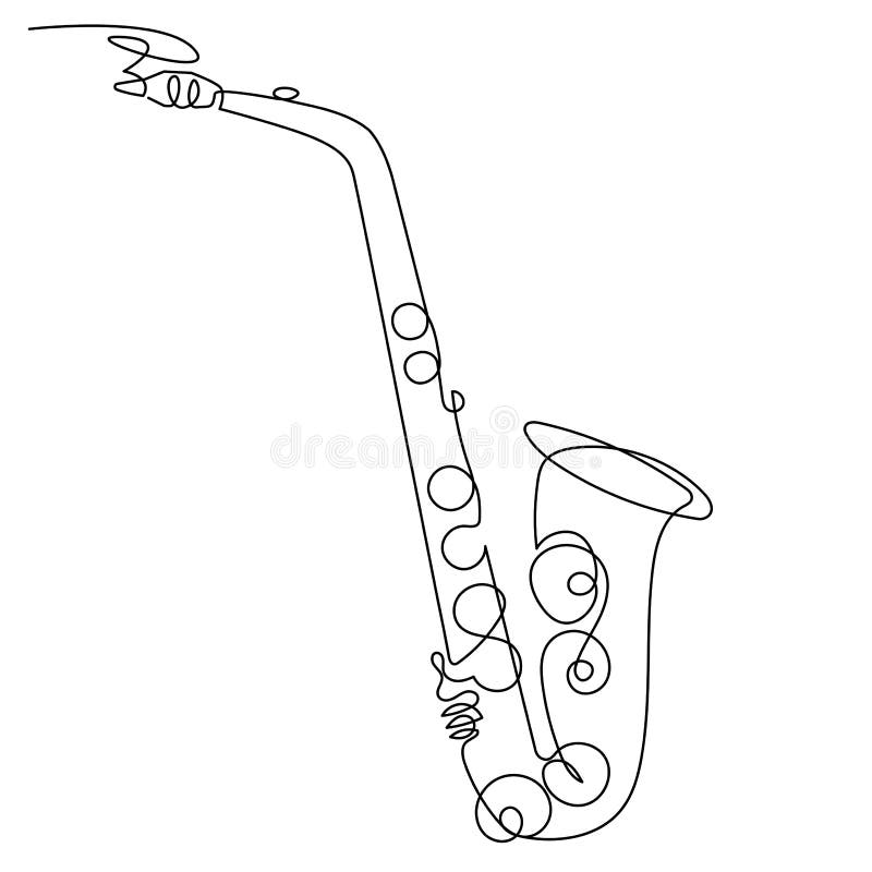 Συνεχές σχέδιο γραμμών απομονωμένης της saxophone διανυσματικής τέχνης Μουσικό όργανο για τη διακόσμηση, σχέδιο, τζαζ πρόσκλησης διανυσματική απεικόνιση