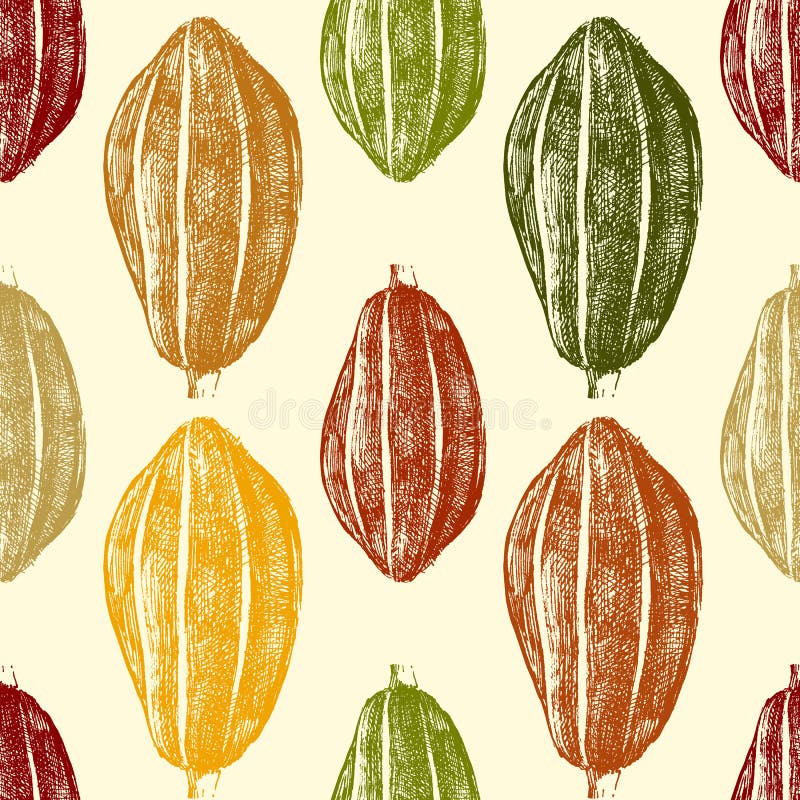 Hand drawn cocoa beans seamless in vintage style. Hand drawn cocoa beans seamless in vintage style