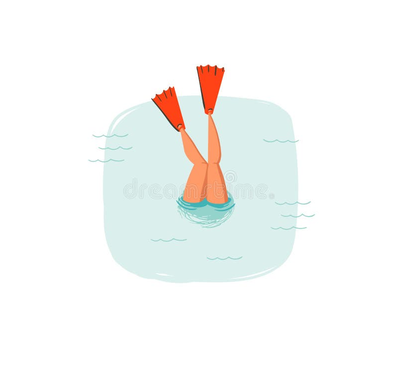 Hand drawn vector abstract cartoon summer time fun illustrations icon with swimming diving girl in blue ocean waves isolated on white background. Hand drawn vector abstract cartoon summer time fun illustrations icon with swimming diving girl in blue ocean waves isolated on white background.