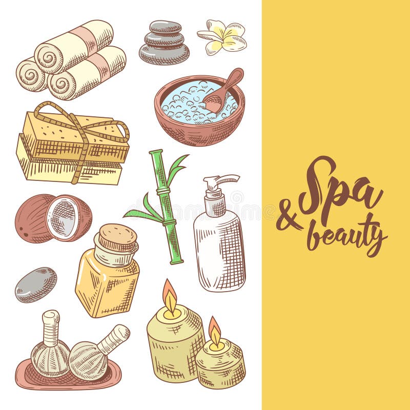Συρμένο χέρι σχέδιο ομορφιάς SPA Wellness Στοιχεία υγείας Aromatherapy καθορισμένα Επεξεργασία δερμάτων διανυσματική απεικόνιση Συρμένο χέρι σχέδιο ομορφιάς SPA Wellness Στοιχεία υγείας Aromatherapy καθορισμένα Επεξεργασία δερμάτων διανυσματική απεικόνιση