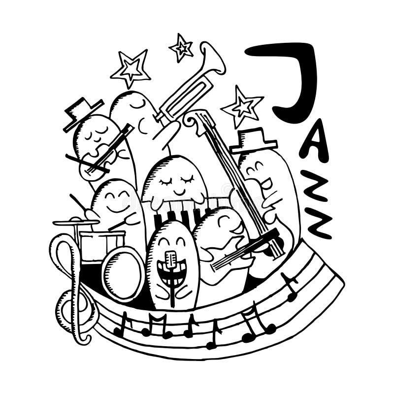 Συρμένο χέρι τέρας μουσικής της Jazz doodle απεικόνιση αποθεμάτων Συρμένο χέρι τέρας μουσικής της Jazz doodle απεικόνιση αποθεμάτων