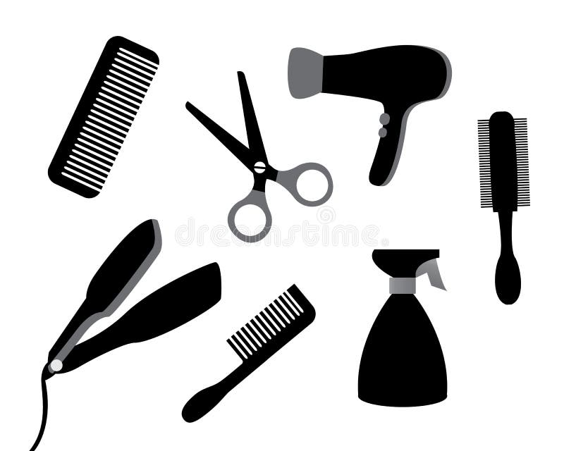 Set of different tools for hair care on a white background. Set of different tools for hair care on a white background