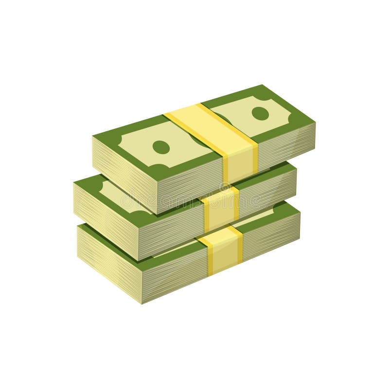 Stacked pile of American dollars. Three bundles of money. Paper cash. Concept of wealth, financial investment, banking. Design for mobile app. Flat vector illustration isolated on white background. Stacked pile of American dollars. Three bundles of money. Paper cash. Concept of wealth, financial investment, banking. Design for mobile app. Flat vector illustration isolated on white background.