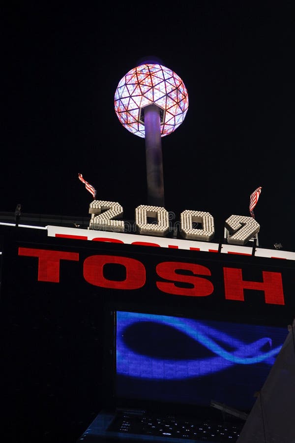 The Times Square Ball for 2009 New Year's Eve. The tradition of the ball has been in existence for 100 years! This year's ball weighed 11,875 pounds, was covered with 2,668 Waterford crystals, and will now be a year-round display in Times Square. The Times Square Ball for 2009 New Year's Eve. The tradition of the ball has been in existence for 100 years! This year's ball weighed 11,875 pounds, was covered with 2,668 Waterford crystals, and will now be a year-round display in Times Square.