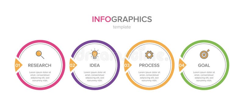 Σχέδιο Infographic με τα εικονίδια και 4 επιλογές ή βήματα Λεπτό διάνυσμα γραμμών Επιχειρησιακή έννοια Infographics o ελεύθερη απεικόνιση δικαιώματος