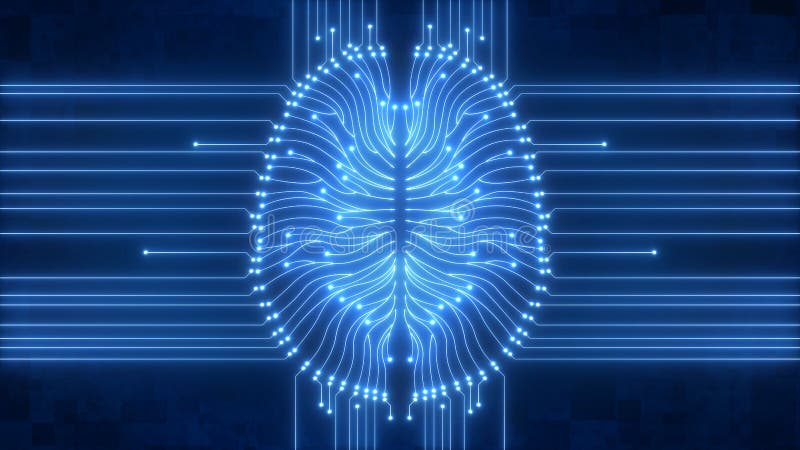 Glowing blue AI brain diagram as digital computer circuitry concept - with wiring, neurons and connections, illustrating artificial intelligence and big data. Glowing blue AI brain diagram as digital computer circuitry concept - with wiring, neurons and connections, illustrating artificial intelligence and big data