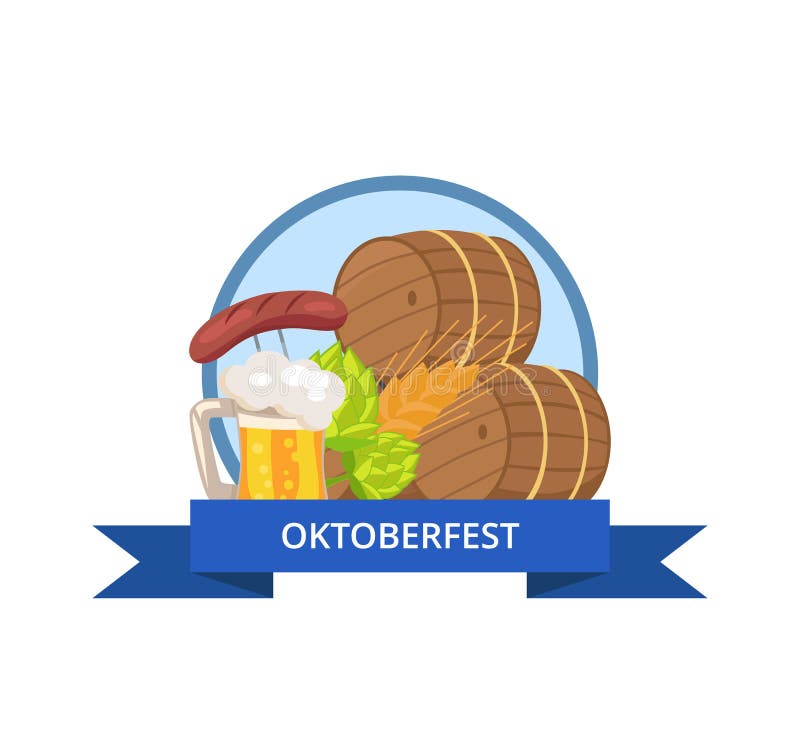Σχέδιο λογότυπων Oktoberfest με την ξύλινη κούπα μπύρας βαρελιών ελεύθερη απεικόνιση δικαιώματος Σχέδιο λογότυπων Oktoberfest με την ξύλινη κούπα μπύρας βαρελιών ελεύθερη απεικόνιση δικαιώματος