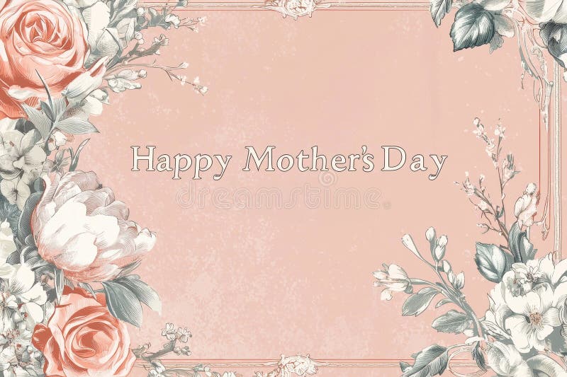 Σχεδίαση κάρτας Vintage Mother Day με κομψό φλορικό πλαίσιο και κλασική γραφή σε ροζ φόντο στοκ εικόνες με δικαίωμα ελεύθερης χρήσης