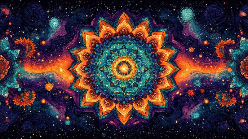 Σχεδίαση κοσμικού mandala με ζωντανά χρώματα και λεπτομερή μοτίβα απεικόνιση αποθεμάτων