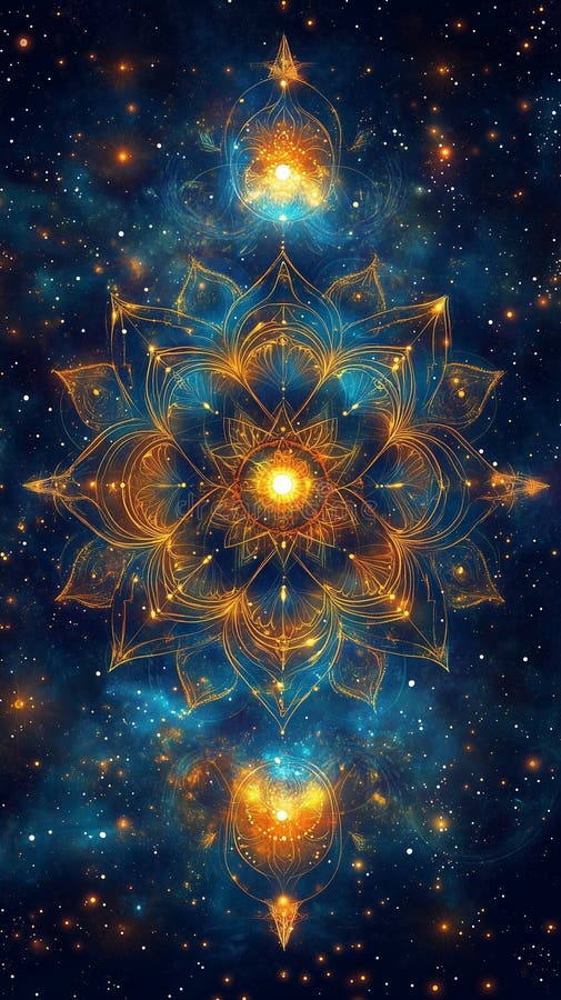 Σχεδίαση κοσμικού mandala με λαμπερά σύμβολα και γυαλιστερή ταπετσαρία κινητής τηλεφωνίας φόντου διανυσματική απεικόνιση