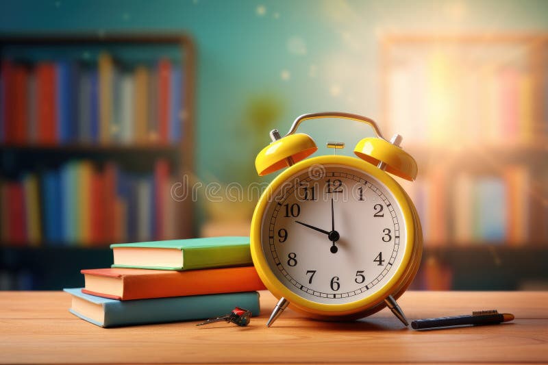 σχεδίαση με συναγερμό και βιβλία που λένε σχολική ώρα στο γραφείο πίσω στο σχολείο. γενική ai διανυσματική απεικόνιση